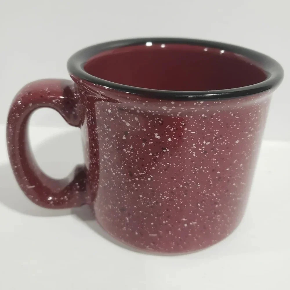 Roots Canada Burgundy/Black Ceramic Mug 3.5"Tall 4"Round. - Picture 2 of 4